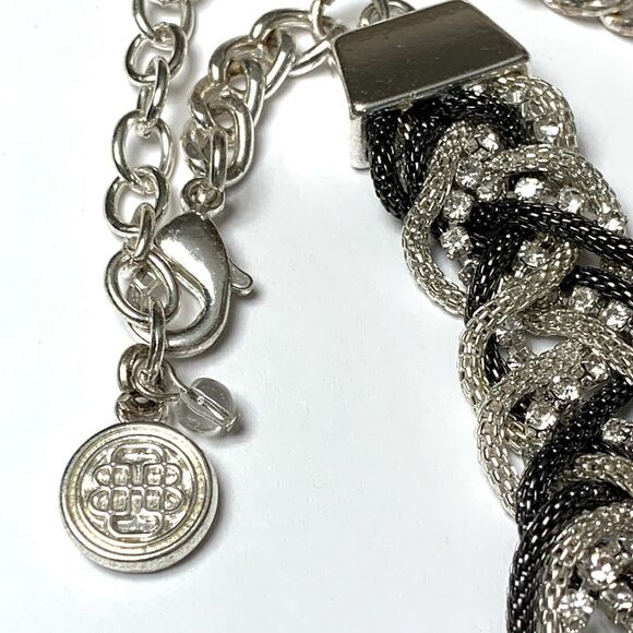 Dana Buchman Black Braided Rhinestone Necklace 14" Silver Tone Mesh 9 Strands - Picture 2 of 9